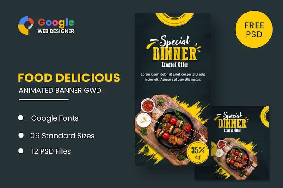FOOD DINNER ANIMATED BANNER GWD